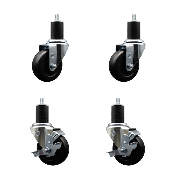 Service Caster 3.5'' SS Soft Rubber Wheel Swivel 1-3/4'' Expanding Stem Caster Set 2 Brakes, 4PK SCC-SSEX20S3514-SRS-2-TLB-2-134 - main